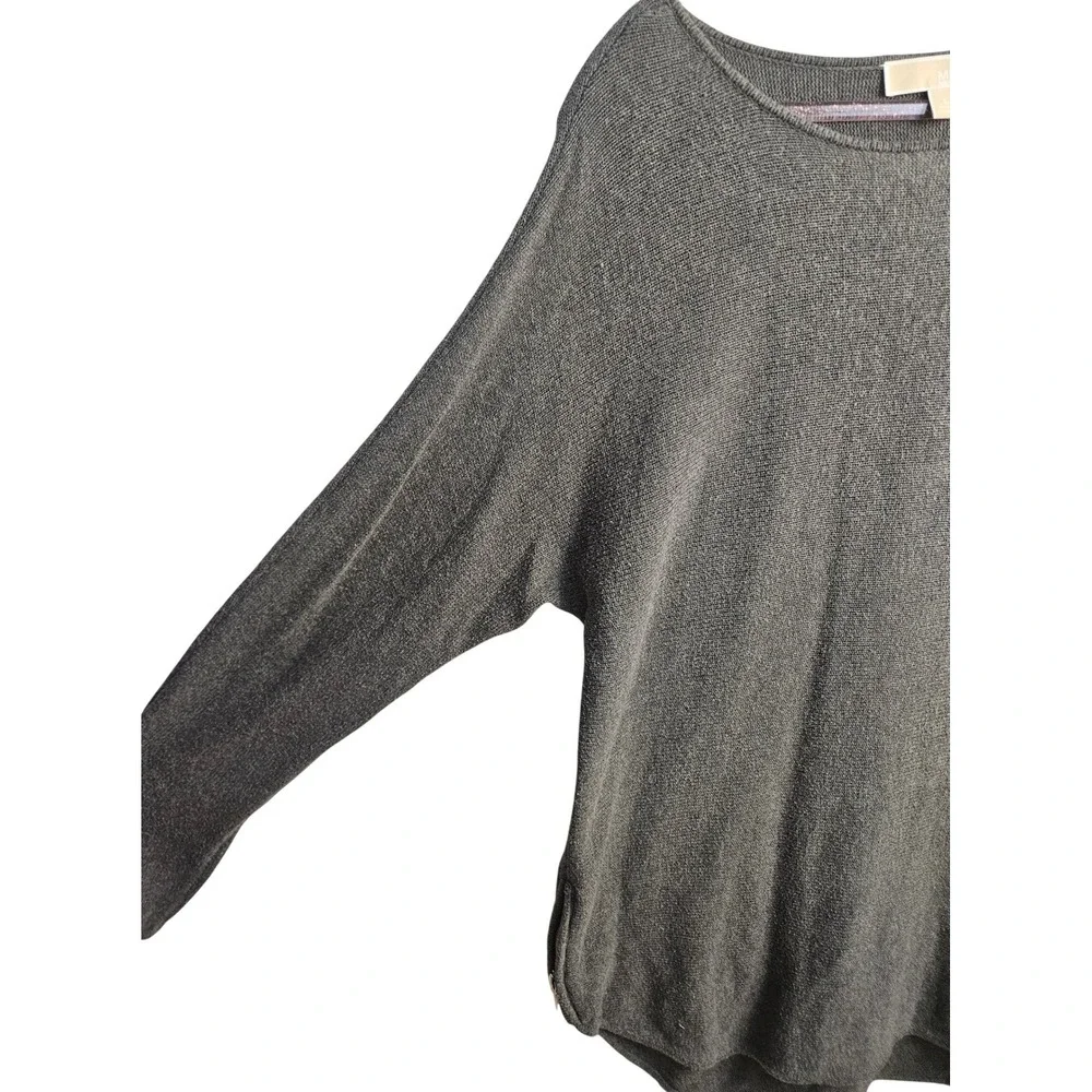 Michael Kors Sz L Gray Knit‎ Tunic Top Side Zip Boat Neck Long Sleeve #541